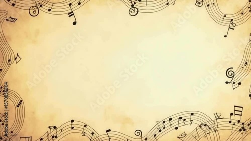 Vintage Musical Notes Border on Parchment Background
