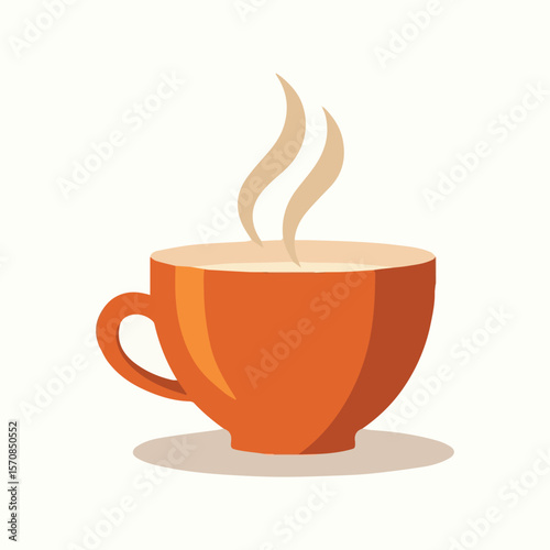Hot morning drinks: coffee, tea, espresso, cappuccino, and mocha in mugs with steam, perfect for a breakfast break at a cafe