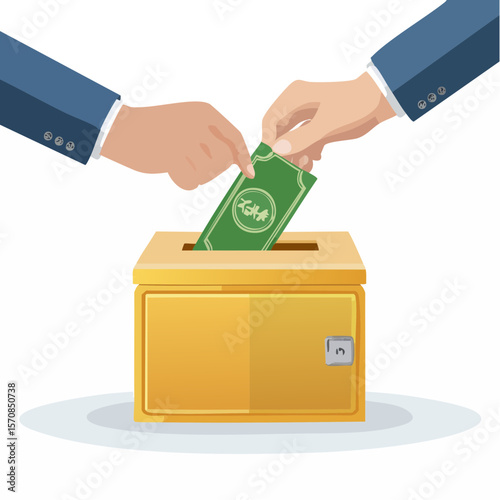 Donation illustration showing hands putting money into a box.