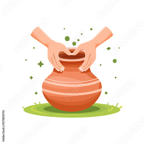 Hands Shaping Clay Pot, Pottery Making Process