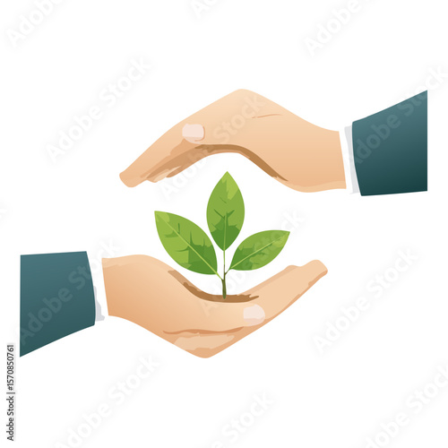 Hands Protecting a Green Sapling Representing Environmental Conservation