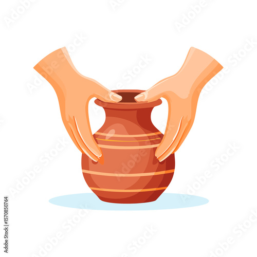 Pottery Wheel Creation: Hands Shaping a Clay Pot on the Pottery Wheel