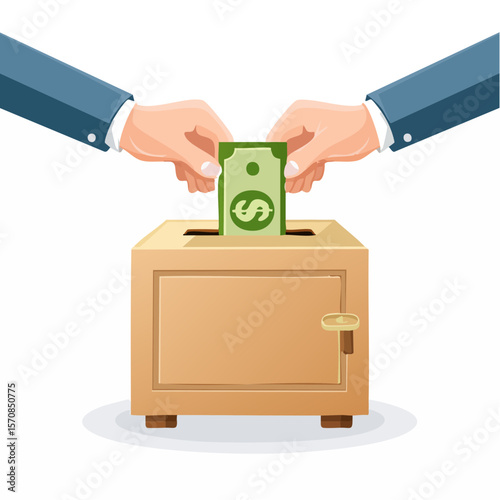 Donation Box with Hands Inserting Money - Financial Contribution