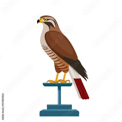 Stylized Saker Falcon Illustration on a Platform