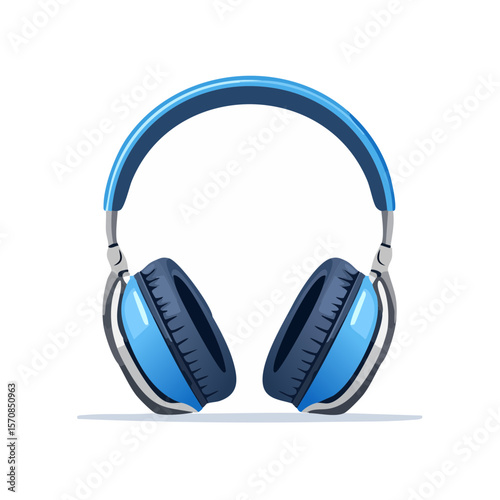 Blue Headphones Illustrative Style Wireless Audio Device with Black Background