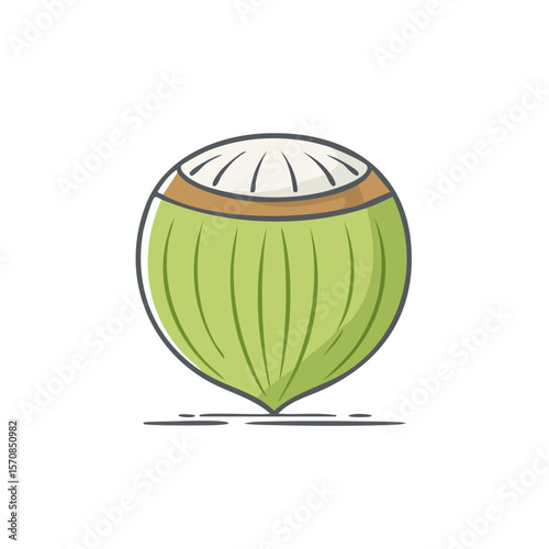 Fresh green coconut illustration with husk intact on a black background