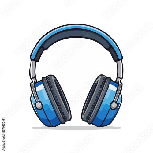 Cartoon Illustration of Blue Over-Ear Headphones on Black Background