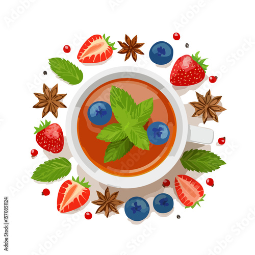 Aromatic Berry Tea with Star Anise and Mint Illustration