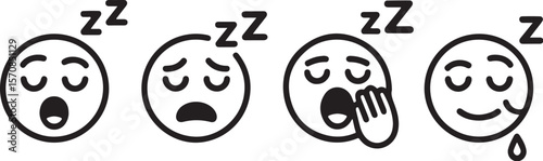 Vector art of set of four cute sleepy emojis isolated on white background