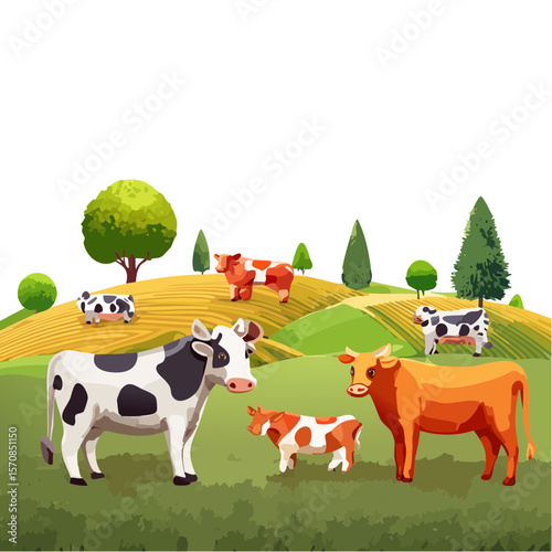 Cartoon Cows in a Field
