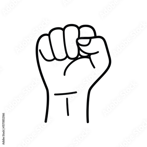 A simple black and white line drawing of a raised clenched fist against a white background