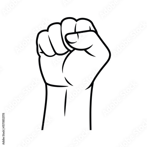 A simple black and white line drawing of a raised clenched fist against a white background