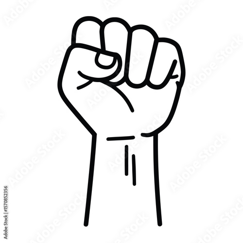 A simple black and white line drawing of a raised clenched fist against a white background