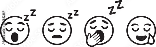 Vector art of four cute sleeping emojis isolated on white background