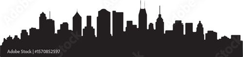 Vector art of a black silhouette of a city skyline isolated on white background
