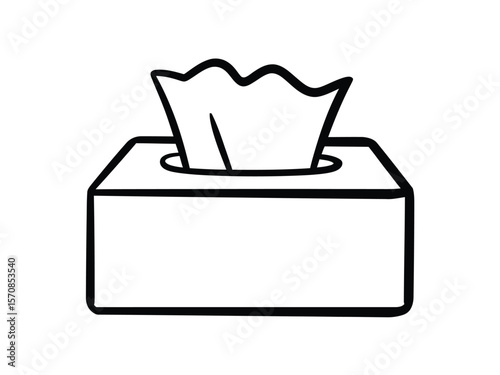 A simple black and white line drawing of a tissue box
