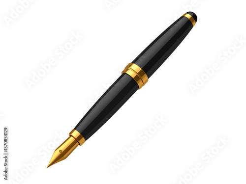 A sleek black and gold fountain pen isolated on a white background.