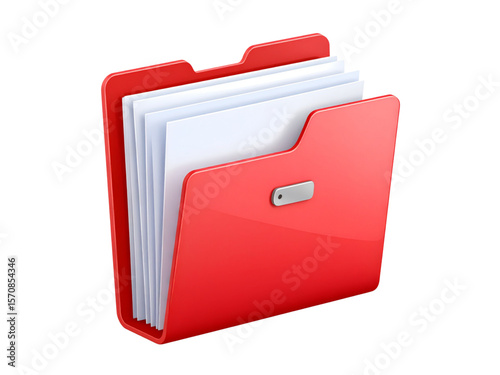 A red folder icon, containing white documents,  illustrates digital file organization.