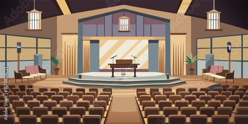 Empty auditorium stage with seating church sanctuary