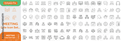 Meeting Big Line icon set. Contains related to consultation, meeting, social, video, call, room, meet and more. Minimalist set of line pictogram. Editable stroke. Vector illustration.