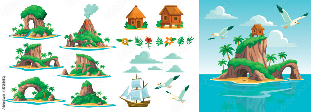 Fototapeta premium Tropical Island Original Cartoon Element Collection