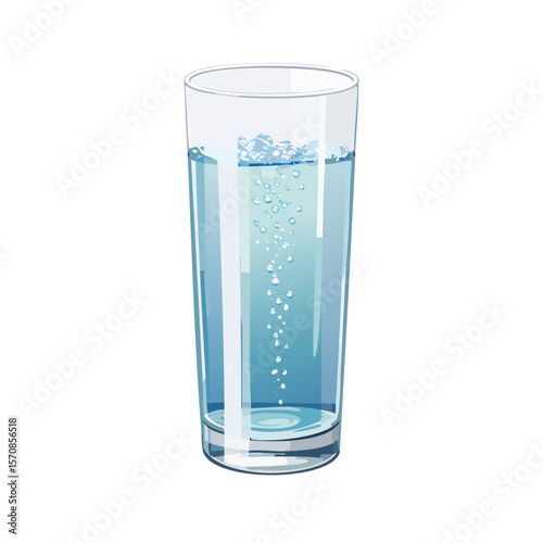 Illustration of a glass of water with bubbles on a black background.