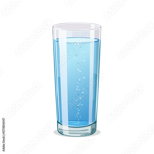 Illustration of a glass of water with bubbles, on a black and light grey background