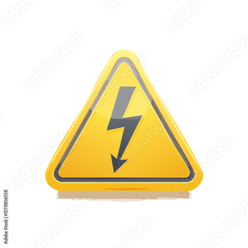 Yellow Triangle Danger Warning Sign with Lightning Bolt Illustration