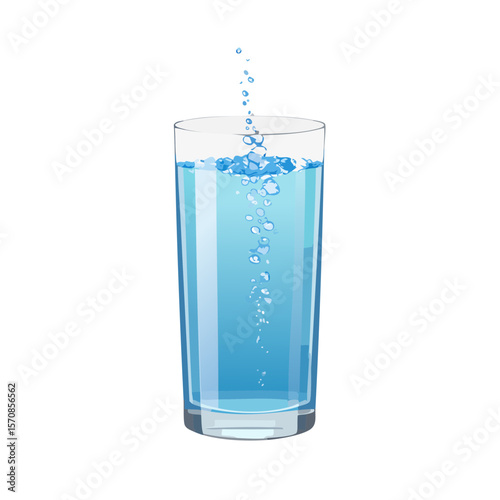 Refreshing Glass of Water with Bubbles and Light Blue Liquid