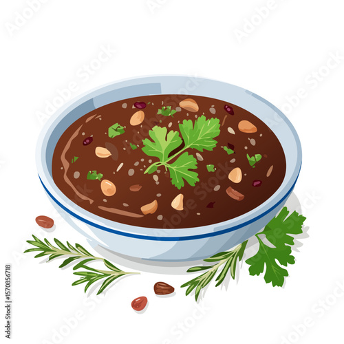 Hearty Bowl of Vegetable and Bean Soup with Herbs, A Healthy Vegan Meal