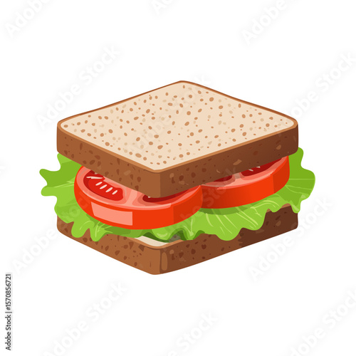 Illustration of a tasty-looking sandwich with tomato and lettuce.