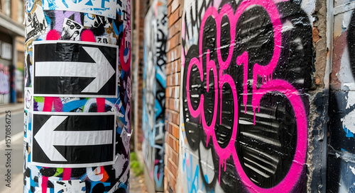 Wallpaper Mural Urban Landscape With Graffiti Covered Surfaces And Directional Arrow Signage Torontodigital.ca