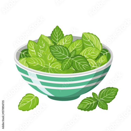 Illustration of Fresh Basil Leaves in a Bowl for Culinary and Nutritional Use