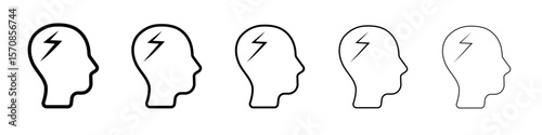 Head with lightning icon. outline simple illustration isolated