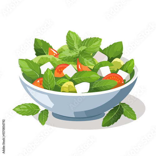 Fresh Caprese Salad in a Bowl: Illustration for Healthy Eating