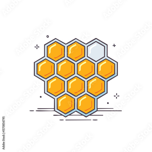 Honeycomb with honey vector illustration hexagon cells with sweet food isolated on black background nature concept