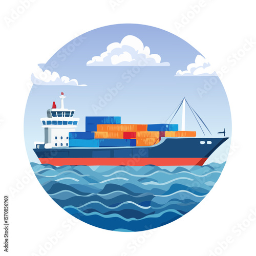 Cargo Ship on the Ocean with Clouds in the Sky