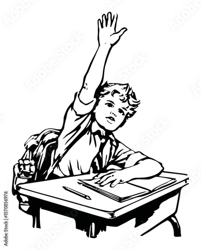 Eager Student Raising Hand in Class for Answer or Participation