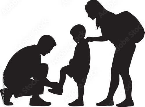 Caring Parent Tying Child's Shoe Silhouette