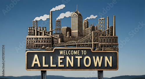 Welcome To Allentown Pennsylvania Industrial Cityscape Sign Against A Blue Sky