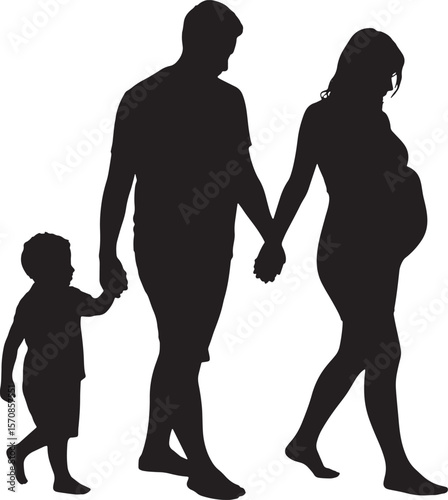  Family Silhouette with Pregnant Mother and Child