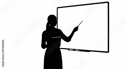 Teacher at Whiteboard Silhouette on White