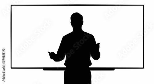 Teacher at Whiteboard Silhouette on White