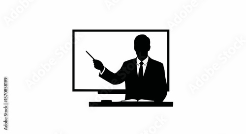 Teacher at Whiteboard Silhouette on White