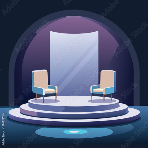 Minimalist stage with two chairs and backdrop vector