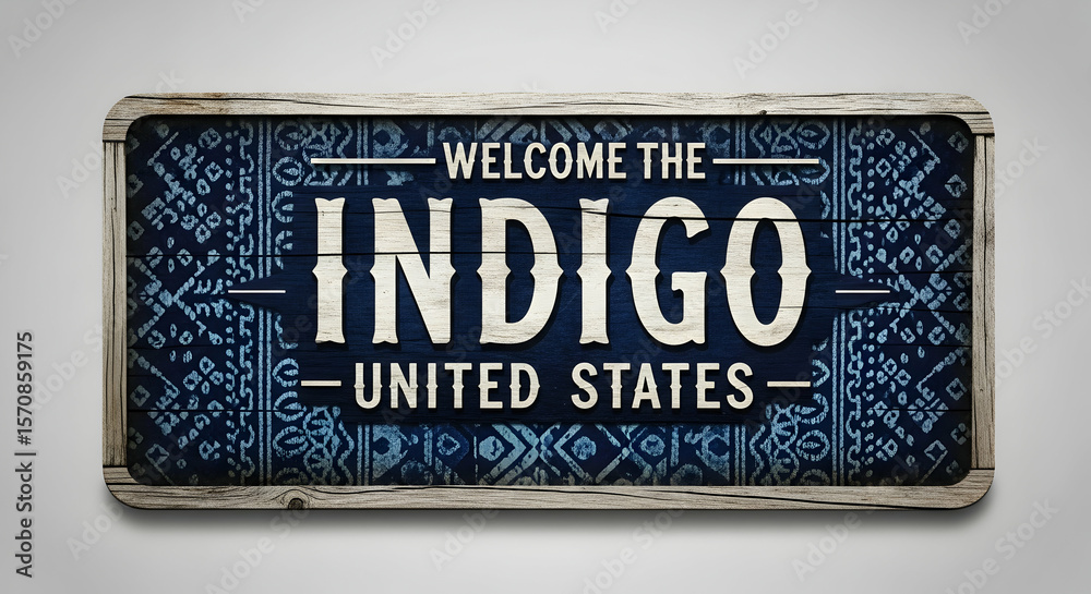 Fototapeta premium Welcome To Indigo United States Sign Rustic Charm With Wooden Texture