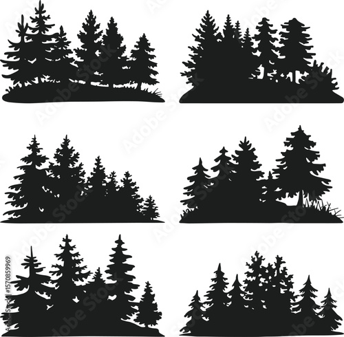 Collection of Pine Tree Forest Silhouettes – Nature Woodland Vector Set
