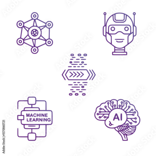 Illustrations of artificial intelligence concepts, including network and brain diagrams.