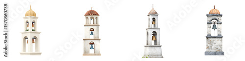 Watercolor Church Bell Towers Collection: Historic Religious Architecture on White