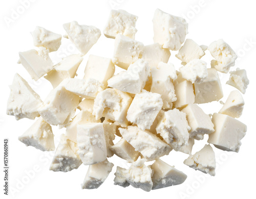 “Crumbled Goat Cheese Pieces, isolated on transparent background”